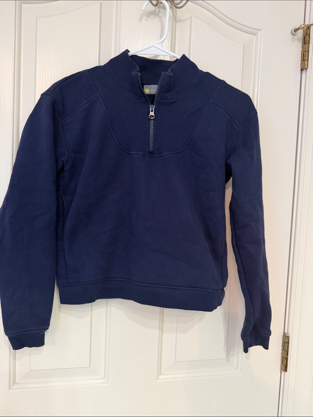 Like New Girl's XL Zella Navy Full-Zip Ribbed Cropped Sweatshirt